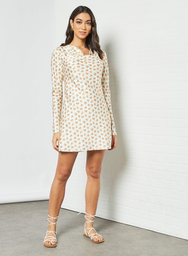 Floral Print Long Sleeve Dress Off-White