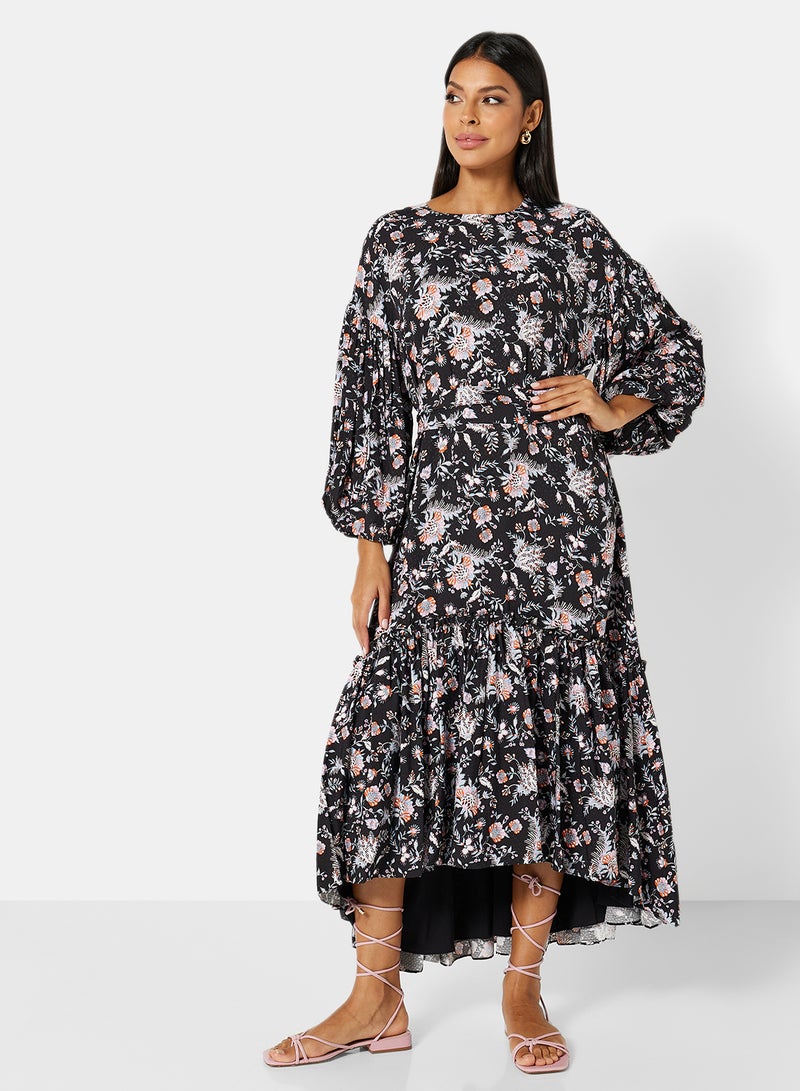 Printed Relaxed Fit Dress Black