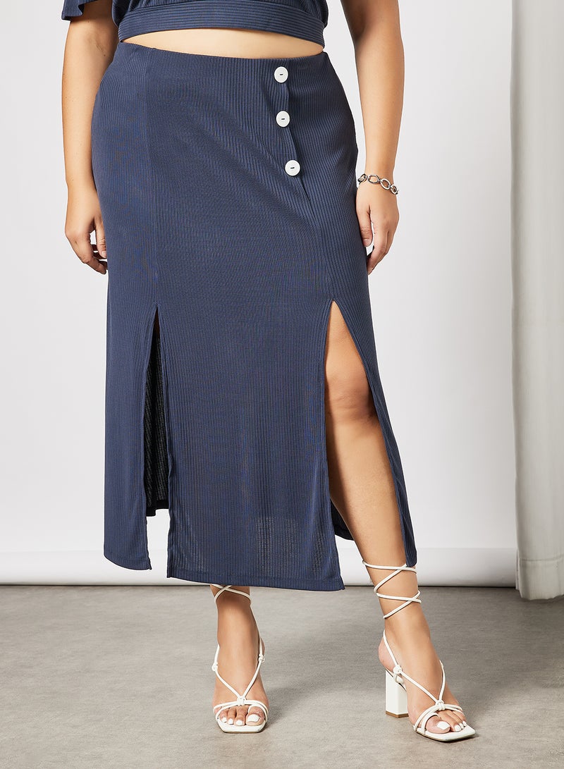 Plus Size Side Slit Skirt Navy