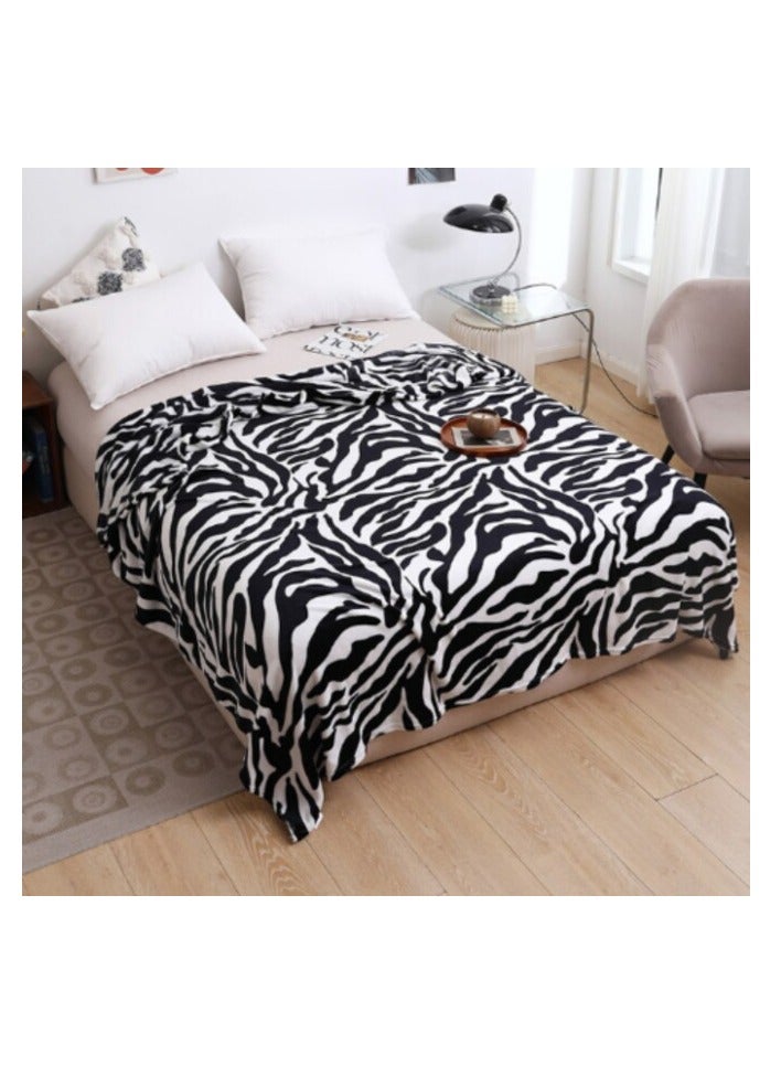 LUNA HOME Fleece Blanket 200*230cm Super Soft Throw Black and White Zebra Design.