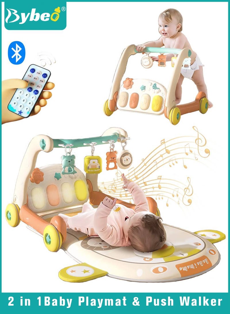 4 In 1 Baby Playmat & Push Learning Walker, Infant Play Piano Gym Activity Center With Walkers, Learning Walking Stroller, Tummy Time Play Mat, Baby Walker Fitness Rack With Musical Keyboard And Toys