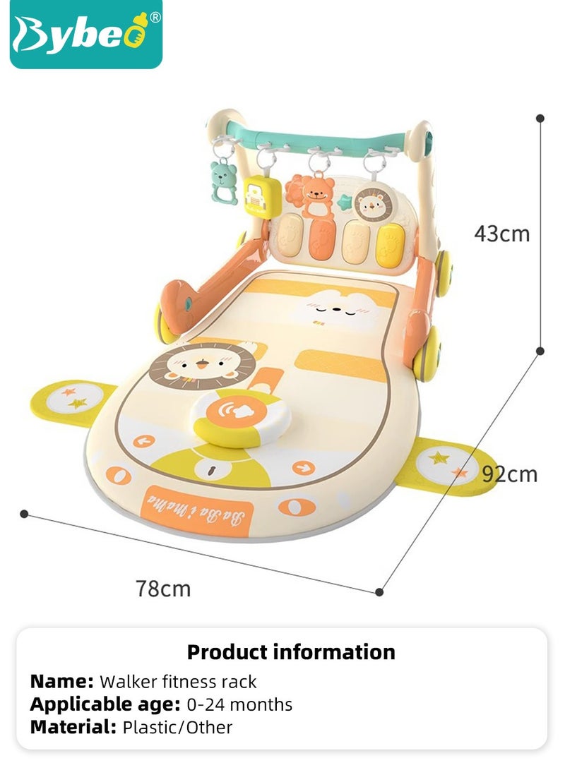 4 In 1 Baby Playmat & Push Learning Walker, Infant Play Piano Gym Activity Center With Walkers, Learning Walking Stroller, Tummy Time Play Mat, Baby Walker Fitness Rack With Musical Keyboard And Toys