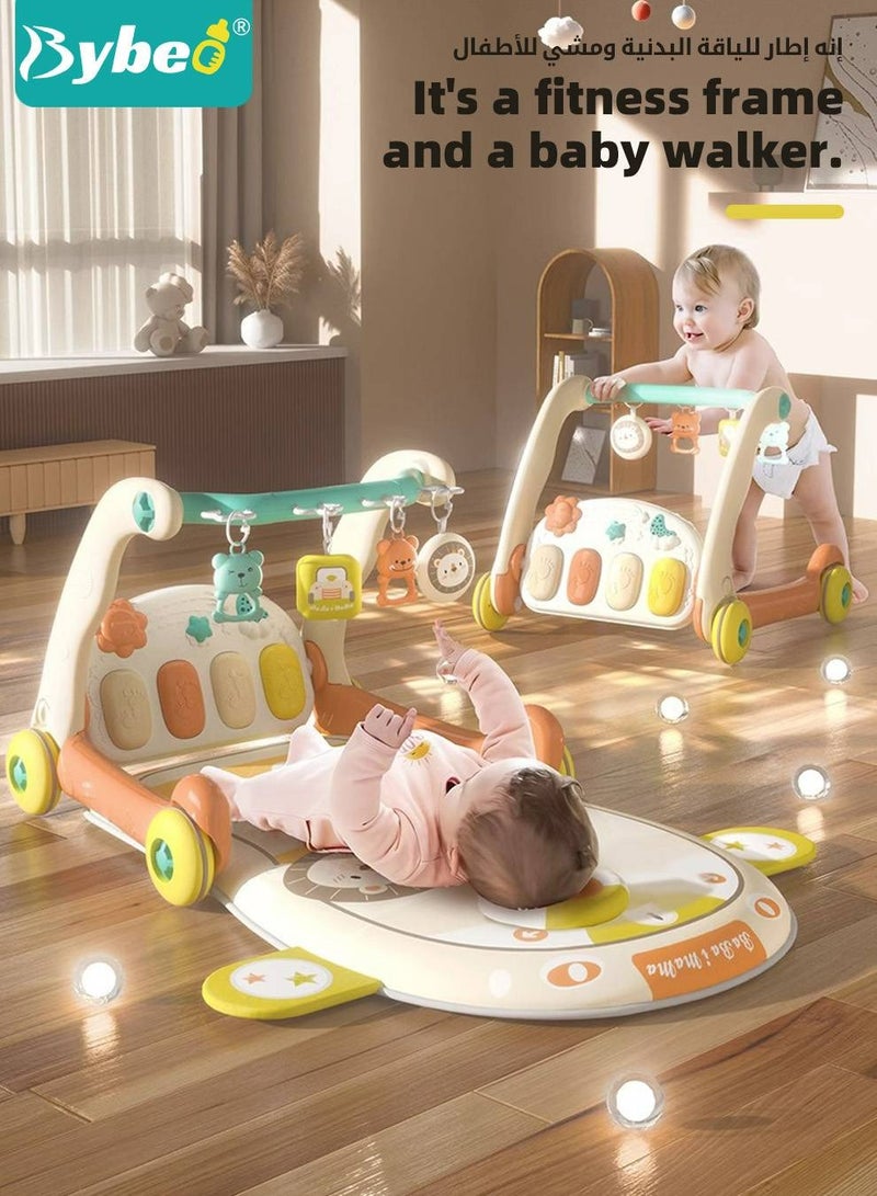 4 In 1 Baby Playmat & Push Learning Walker, Infant Play Piano Gym Activity Center With Walkers, Learning Walking Stroller, Tummy Time Play Mat, Baby Walker Fitness Rack With Musical Keyboard And Toys