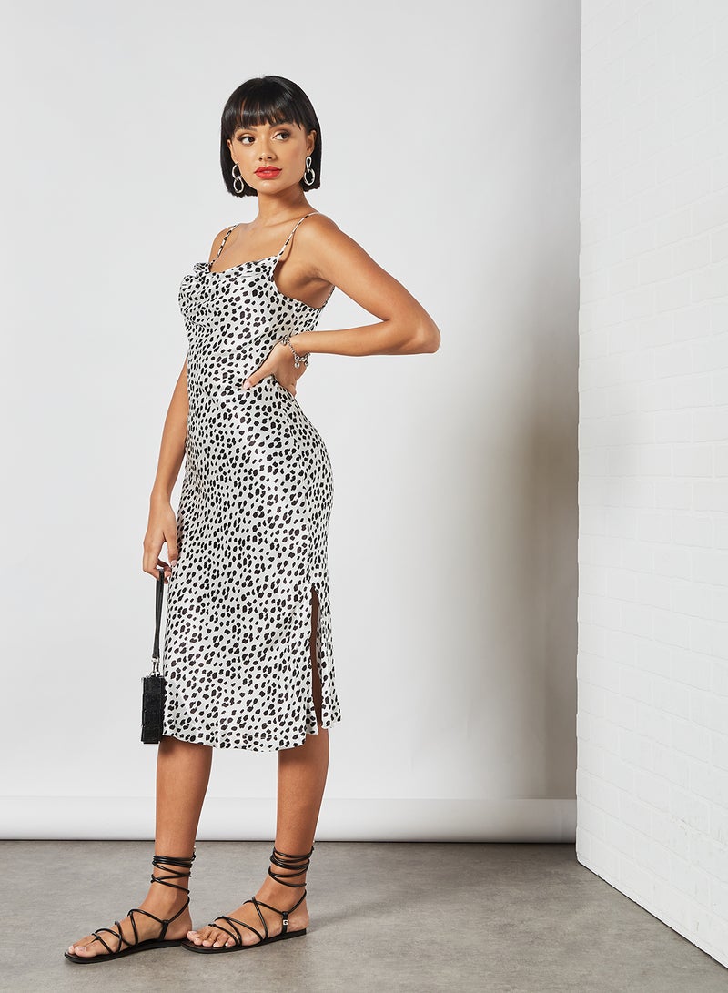 Animal Print Midi Dress Ivory