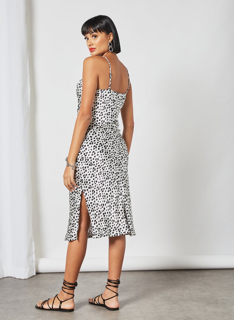 Animal Print Midi Dress Ivory