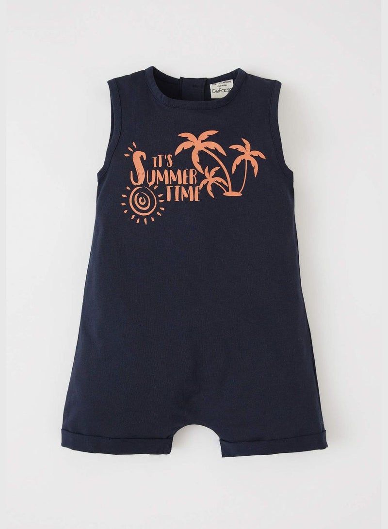 Sleeveless Palm Print Newborn Dungarees