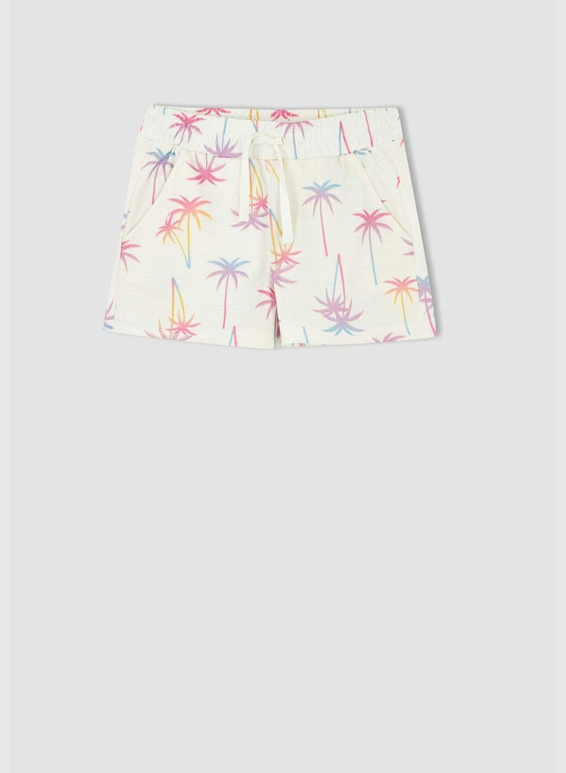 Elasticated Waist Palm Print Mini Shorts