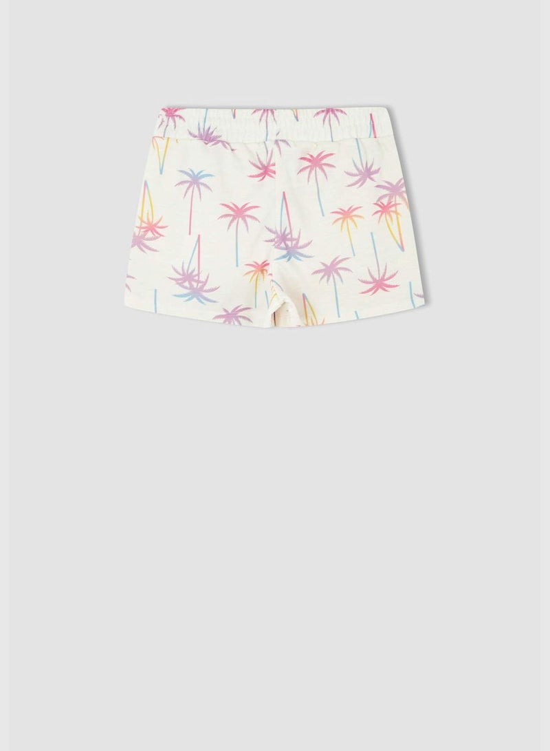 Elasticated Waist Palm Print Mini Shorts