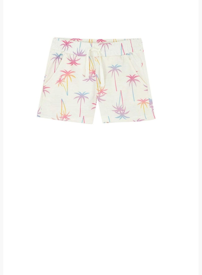 Elasticated Waist Palm Print Mini Shorts