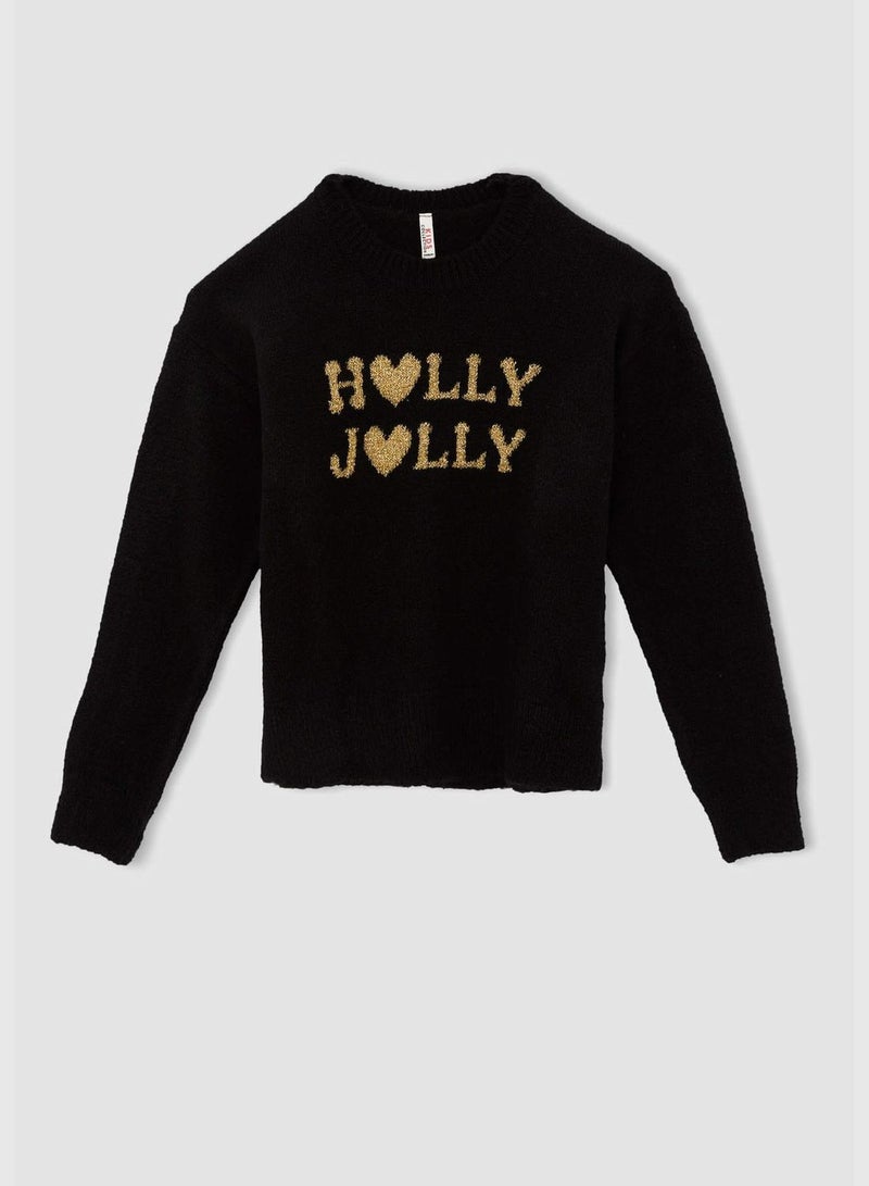 Regular Fit Long Sleeve Holly Jolly Print Jumper