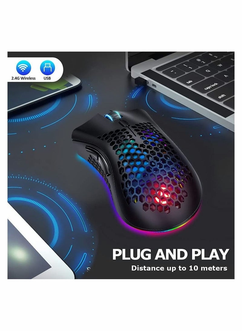 Wireless Gaming Mouse, Gaming Mice with Honeycomb Shell, 7 Sensitive Buttons, RGB Backlight, 3 Adjustable DPI, Ergonomic USB Optical Wireless Mouse for Laptop, PC, Computer, MacBook