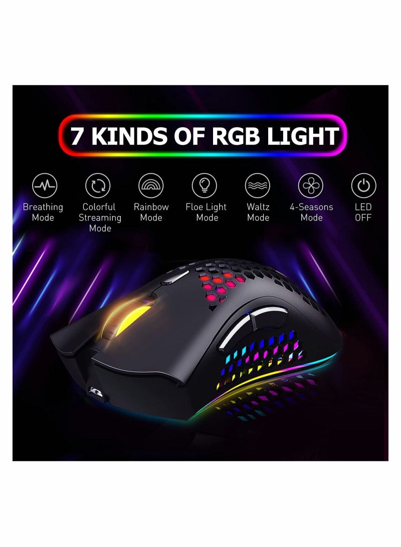 Wireless Gaming Mouse, Gaming Mice with Honeycomb Shell, 7 Sensitive Buttons, RGB Backlight, 3 Adjustable DPI, Ergonomic USB Optical Wireless Mouse for Laptop, PC, Computer, MacBook