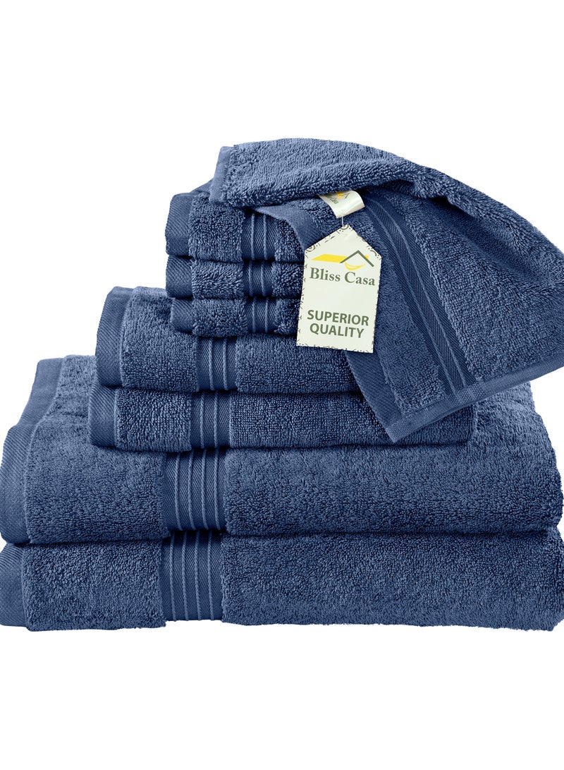 Bliss Casa 8 Piece Towel Set; 2 Bath Towels, 2 Hand Towels and 4 Washcloths - 550 GSM 100% Combed Cotton Quick Dry Highly Absorbent Thick Bathroom Towels - Soft Hotel Quality for Bath and Spa