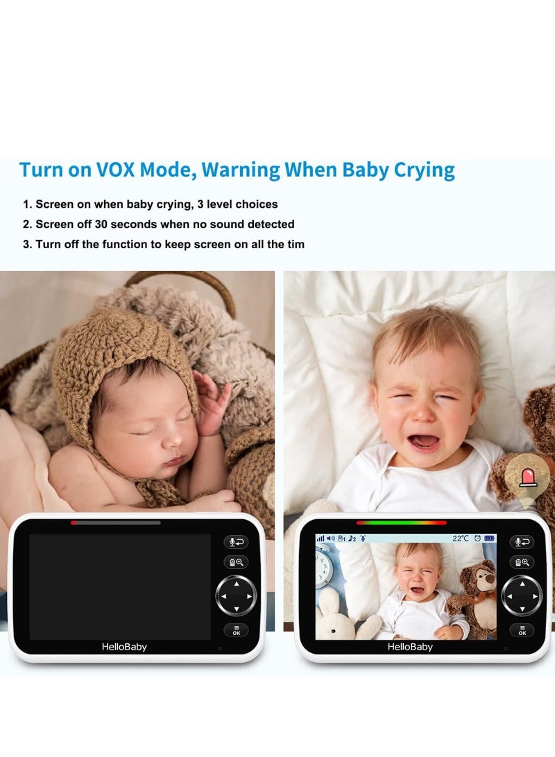 Upgrade Monitor, 5'' Sreen With 30-Hour Battery, Pan-Tilt-Zoom Video Baby Monitor With Camera And Audio