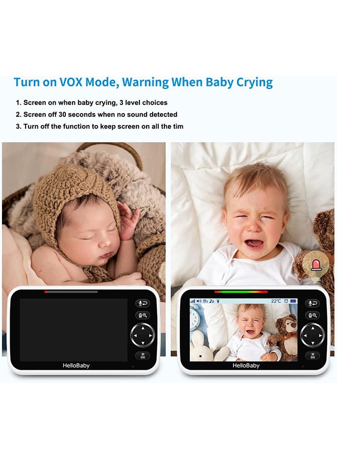 Upgrade Monitor, 5'' Sreen With 30-Hour Battery, Pan-Tilt-Zoom Video Baby Monitor With Camera And Audio