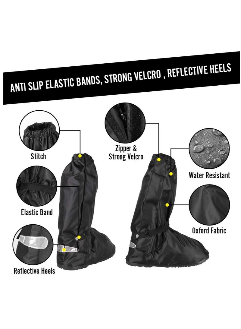 Reusable Boot Shoe Covers with Reflective Heels Zipper Elastic Bands Water Resistant Protective Non Slip Overshoes Cover for Rainy Days Outdoor Hiking Camping Fishing Cycling for Men Women