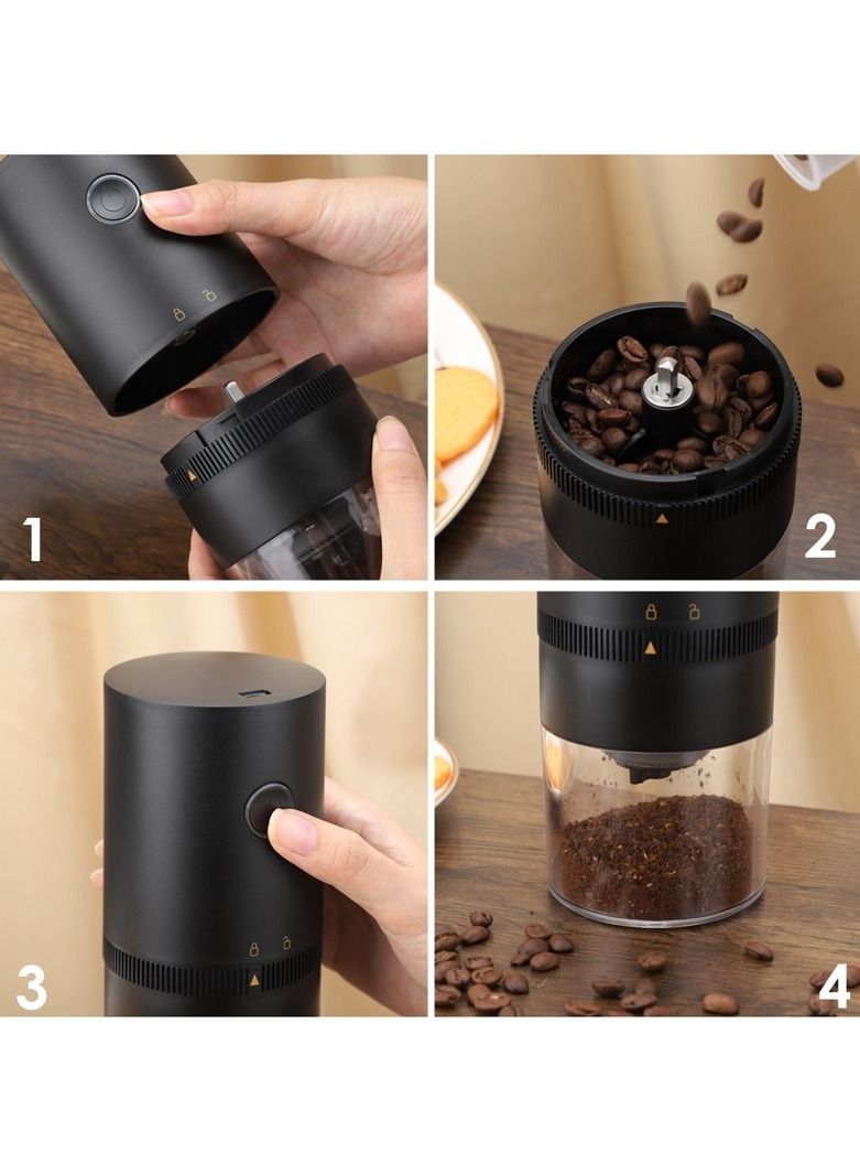 Portable Electric Coffee Grinder USB Charge Beans Black