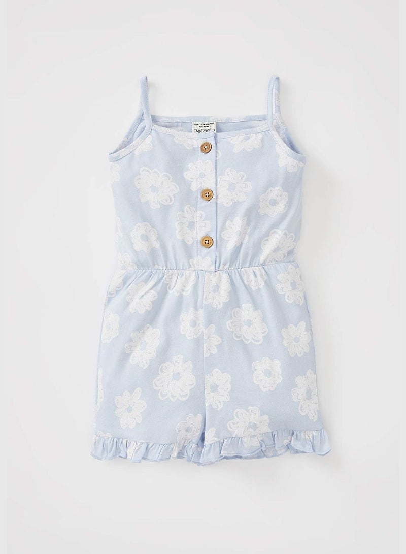 Strappy Floral Print Mini Dungarees