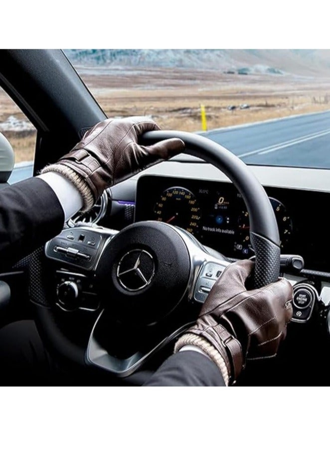 Men's Winter Warm Touchscreen Leather Gloves Adjustable Thermal Driving PU Leather Gloves (L)