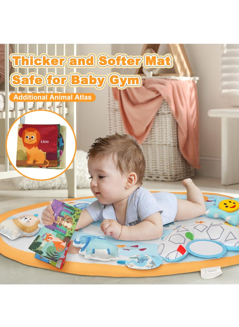 Baby Play Gym Mat,Baby Play Mat Activity Gym, Activity Mat for Baby with 6 Toys and Pillow, Tummy Time Play Mat Orange
