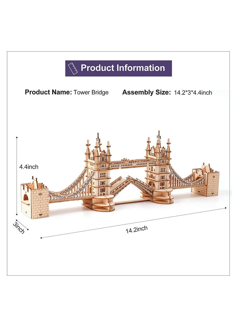 Rowood 3D Puzzles for Adults, Wooden Tower Bridge Craft Kit with LED, Teens