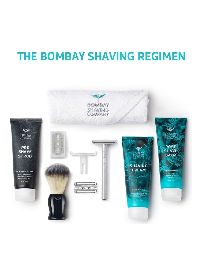 Complete Shaving Kit With Razor, Blades,Imitation Badger Brush,Scrub, Cream And Balm Multicolour