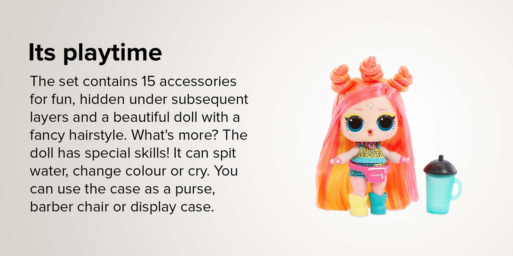 Hairgoals Makeover Doll With Accessories Set 15 Surprises, Multicolour 17x8x8cm