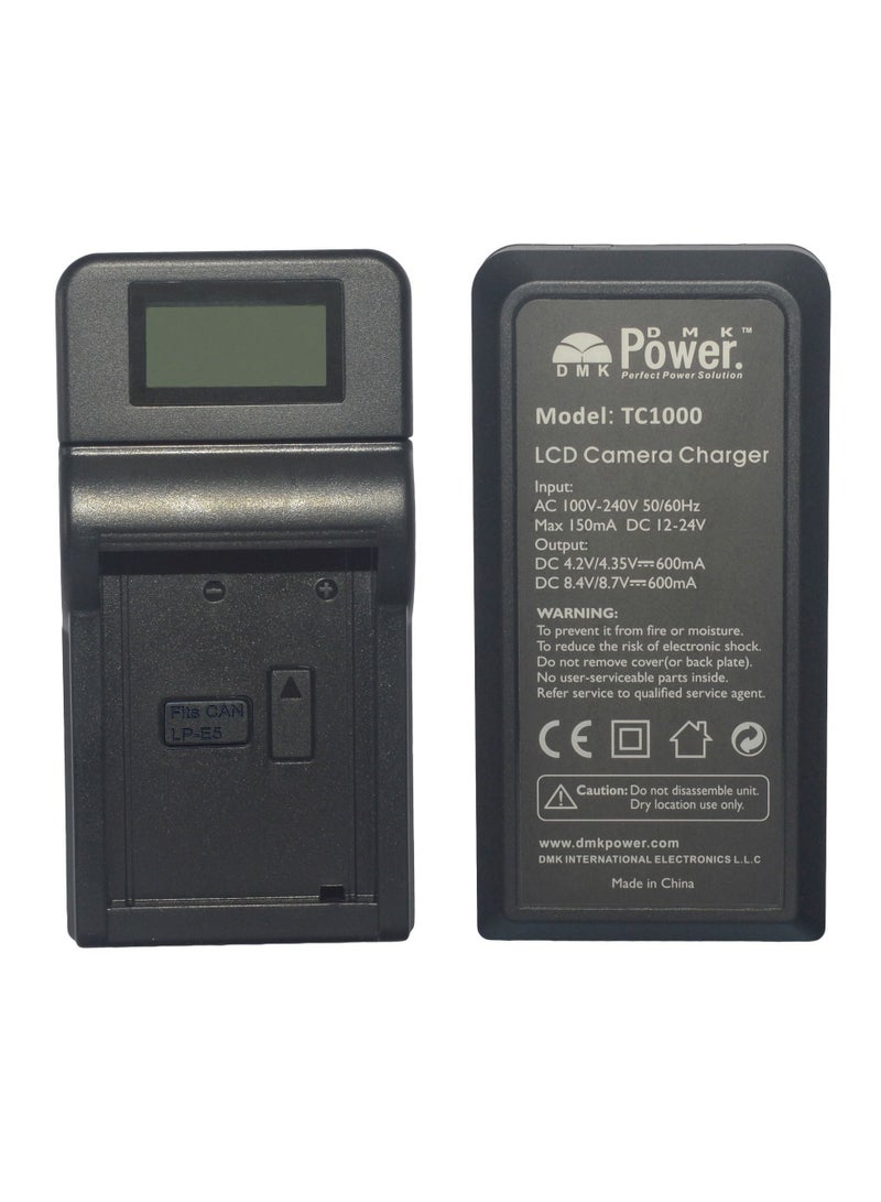 DMK Power 2 x LP-E5 Battery and TC1000 Battery Charger Compatible with Canon Eos Digital Rebel Xsi 450d Lpe5 Lc-e5 1000d 500d Lpe5 Lc-e5 1000d 500d Xsi X3 Camera