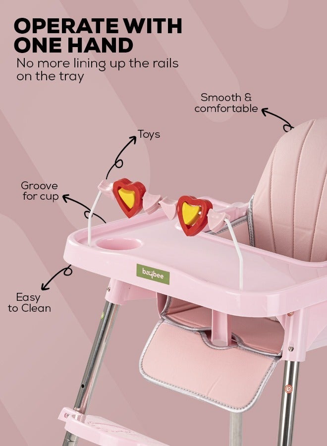 3 In 1 Invictus Baby High Chair For Kids With 2 Adjustable Height & Footrest, Baby Toddler Feeding Chair Booster Seat With Tray, Safety Belt Kids High Chair For Baby 6 Months To 4 Years Boy Girl Pink