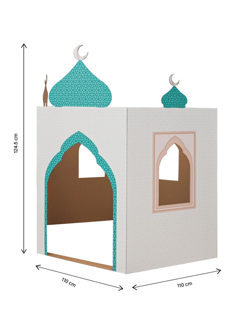 HilalFul Theme Cardboard Mosque Playhouse | DIY Activity for Kids | Imaginative Play | For Indoor Play | Islamic Gift for Kids and Children | Educational and Learning Toy | Easy To Assemble