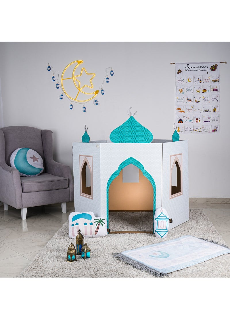 HilalFul Theme Cardboard Mosque Playhouse | DIY Activity for Kids | Imaginative Play | For Indoor Play | Islamic Gift for Kids and Children | Educational and Learning Toy | Easy To Assemble