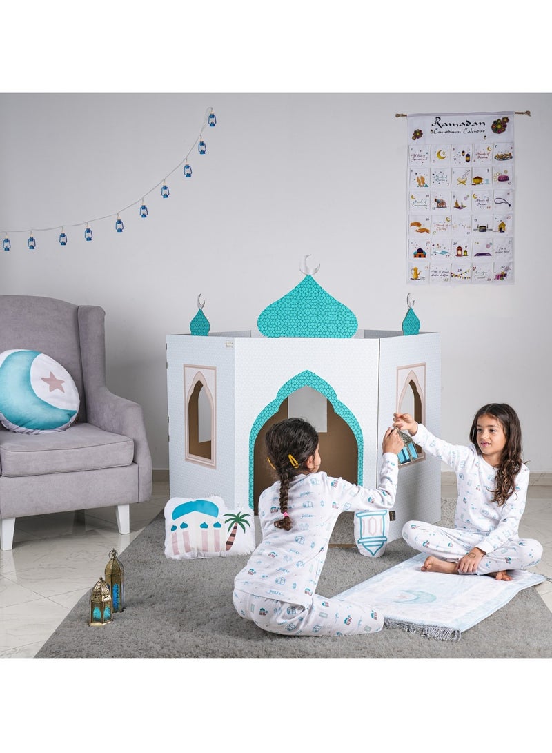 HilalFul Theme Cardboard Mosque Playhouse | DIY Activity for Kids | Imaginative Play | For Indoor Play | Islamic Gift for Kids and Children | Educational and Learning Toy | Easy To Assemble