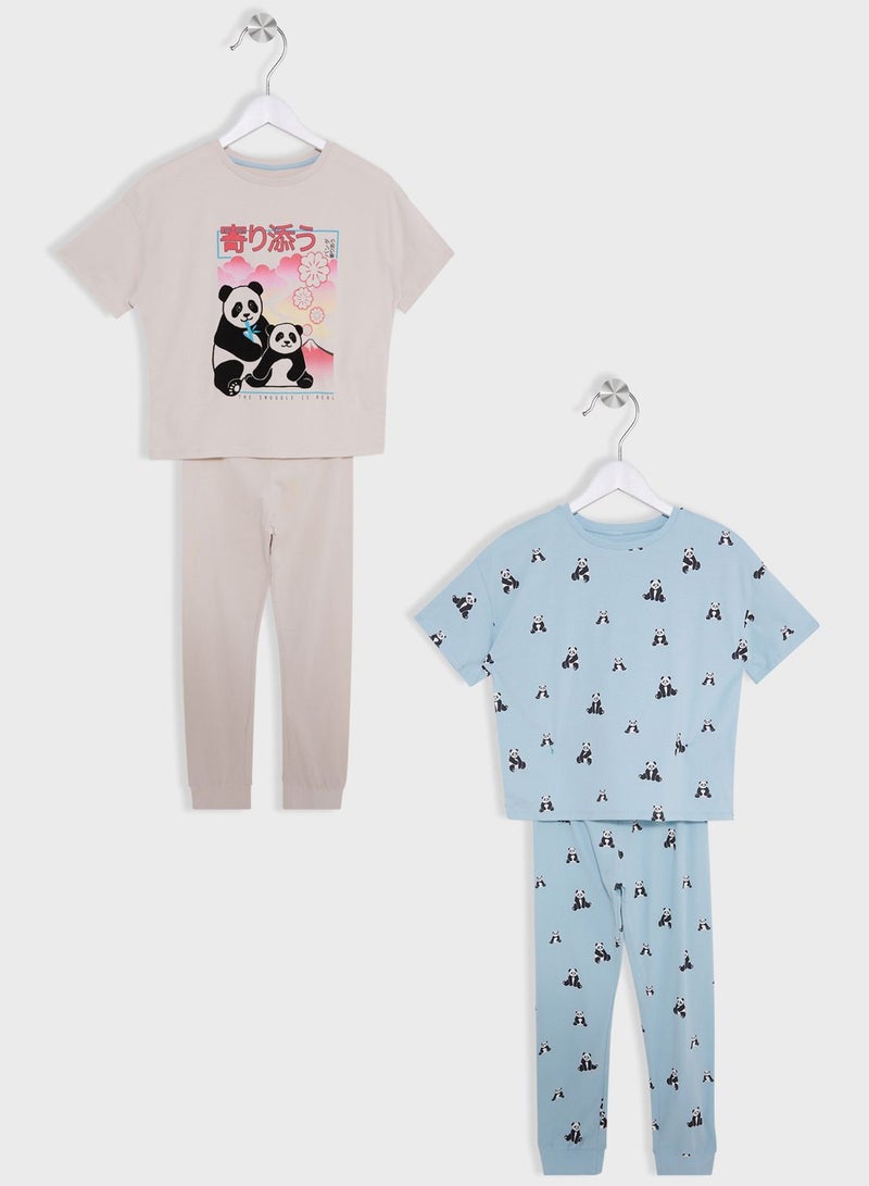 Kids 2 Pack Panda Pyjama Set