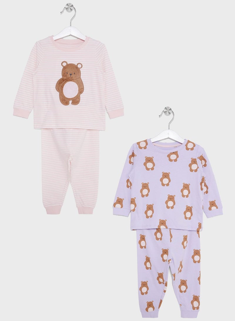 Kids 2 Pack Teddy Pyjama Set