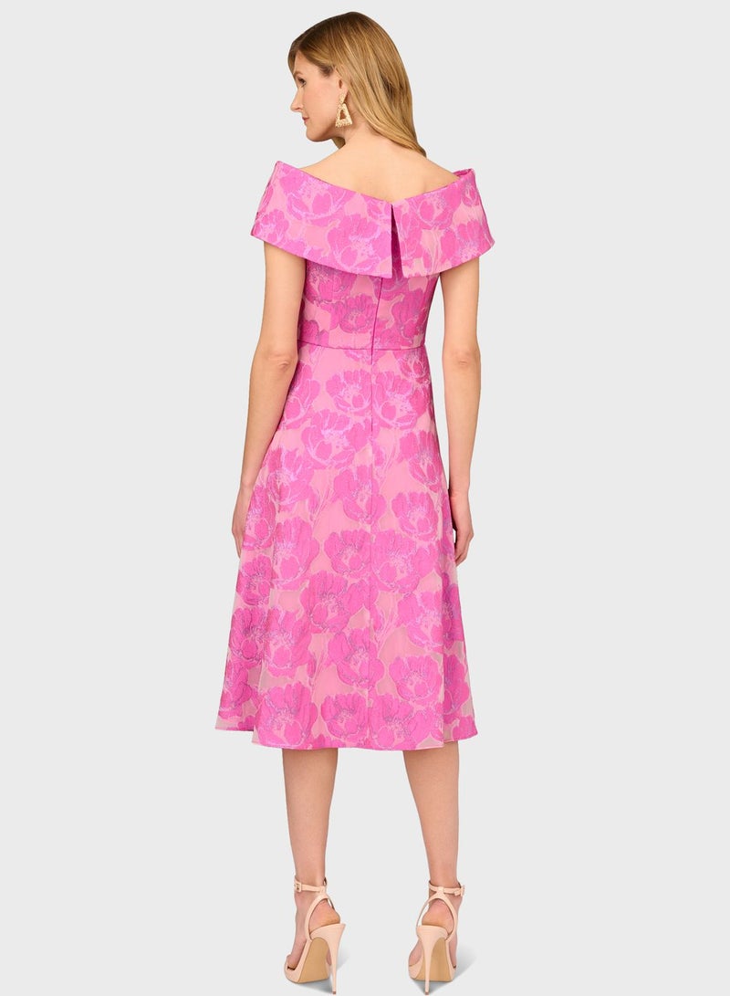 Off-Shoulder Printed Dress