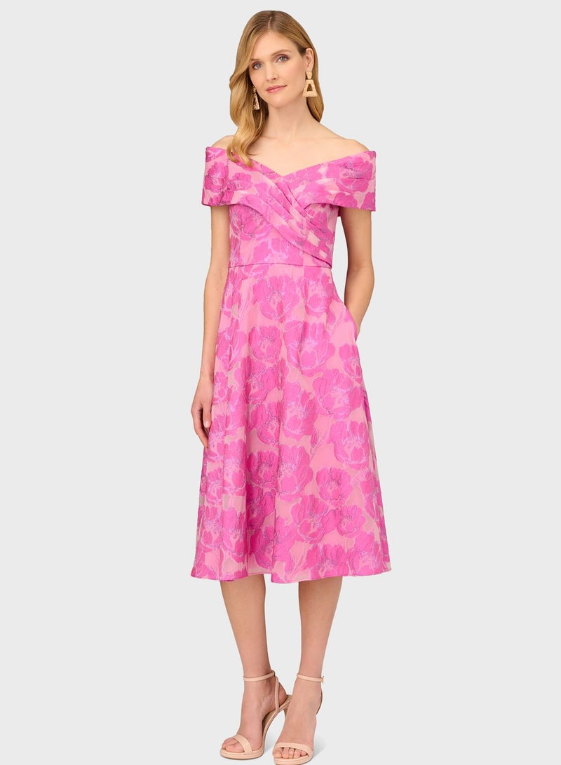 Off-Shoulder Printed Dress