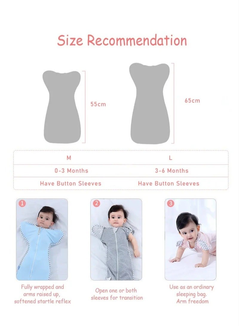 4 PCS Baby Swaddle Blanket Sack, Baby Sleeping Bag with Arms Free Design, Transition to Arm Freedom Wearable for Newborn Girl and Boy, 100% Breathable Cotton 3-6Months