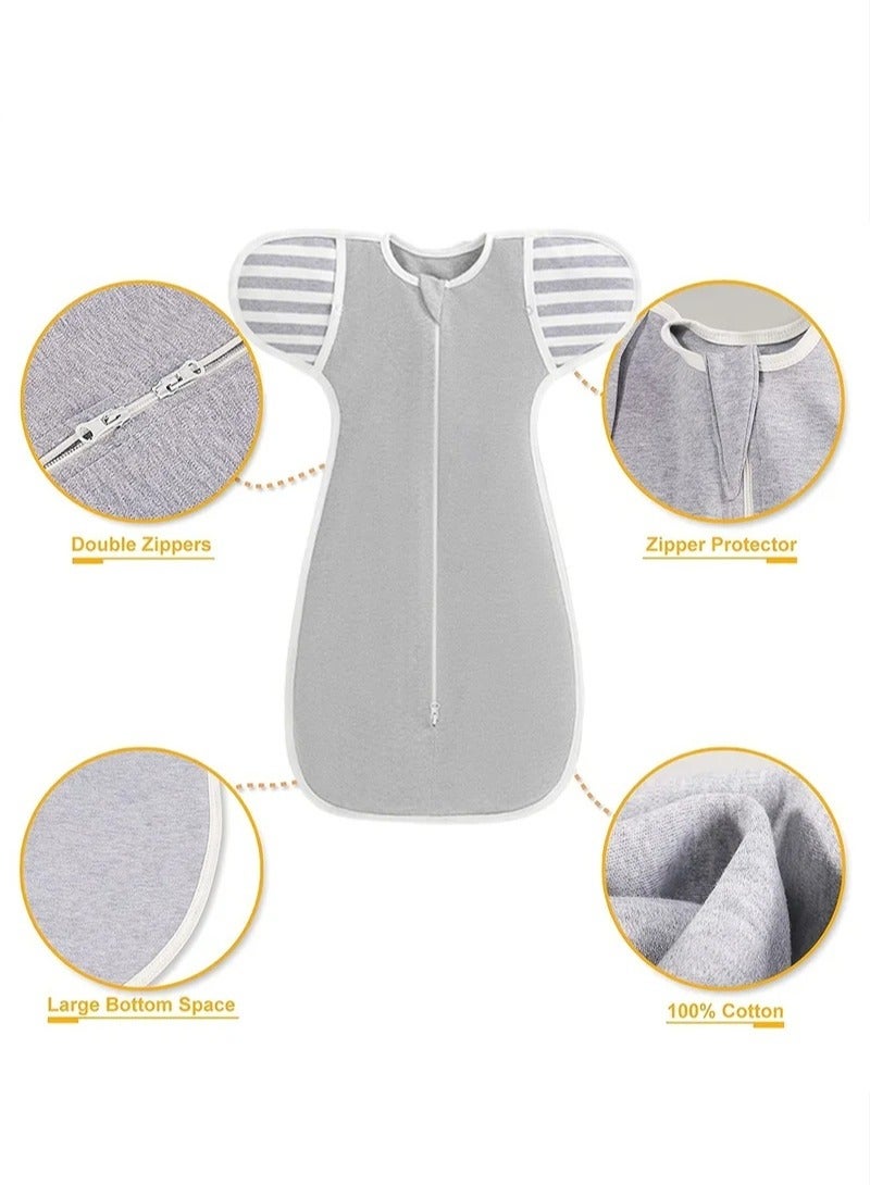 4 PCS Baby Swaddle Blanket Sack, Baby Sleeping Bag with Arms Free Design, Transition to Arm Freedom Wearable for Newborn Girl and Boy, 100% Breathable Cotton 3-6Months