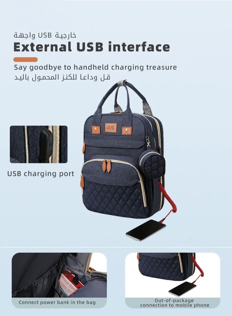 Baby Diaper Bag Backpack, Multifunction Diapers Changing Station For Boys Girls, 900d Oxford, USB Port