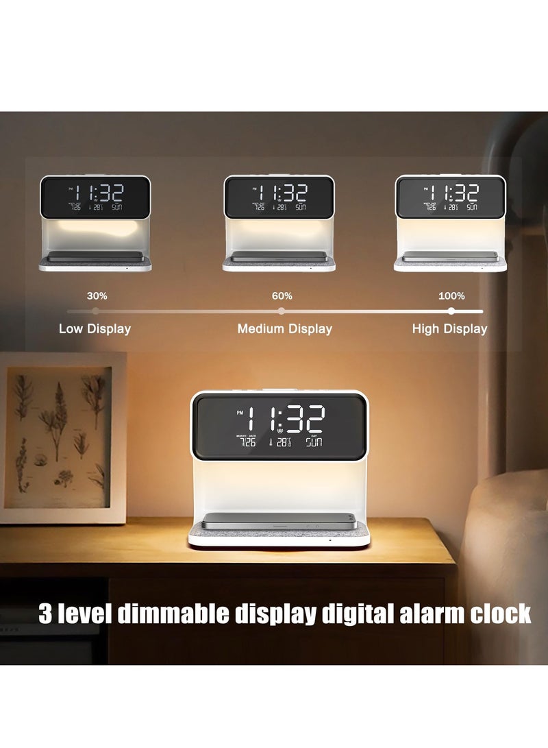 Alarm Clock with Wireless Charging,Bedside Touch Lamp Alarm Clocks Bedrooms Night Light Dimmable LED Display Fast Wireless Charger Station Wireless Charging, Alarm, USB Charger, Dimmable,(White)