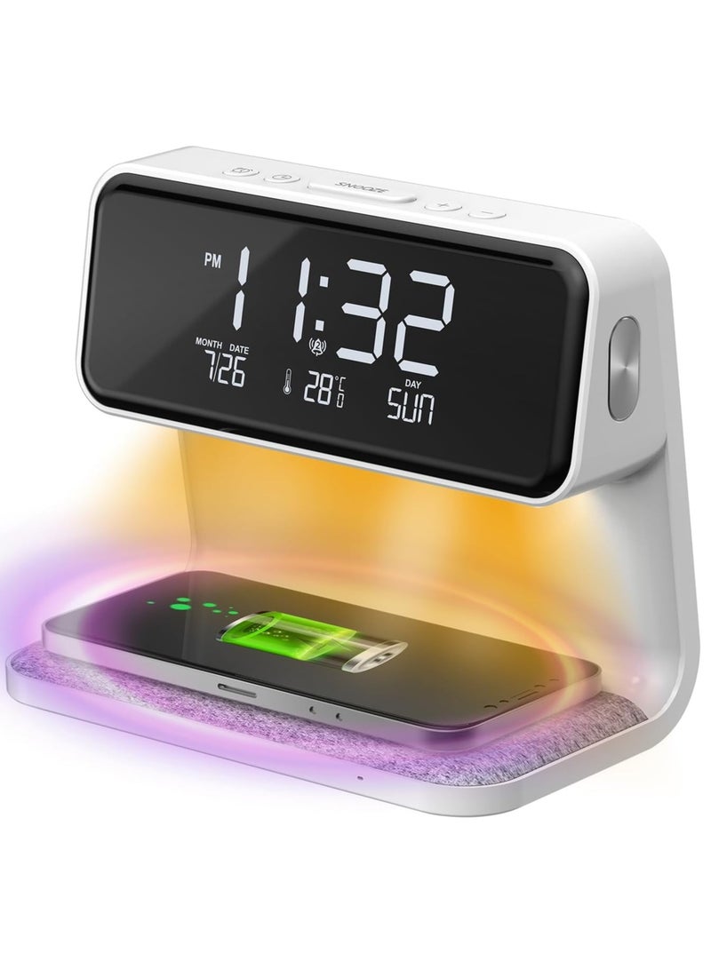 Alarm Clock with Wireless Charging,Bedside Touch Lamp Alarm Clocks Bedrooms Night Light Dimmable LED Display Fast Wireless Charger Station Wireless Charging, Alarm, USB Charger, Dimmable,(White)