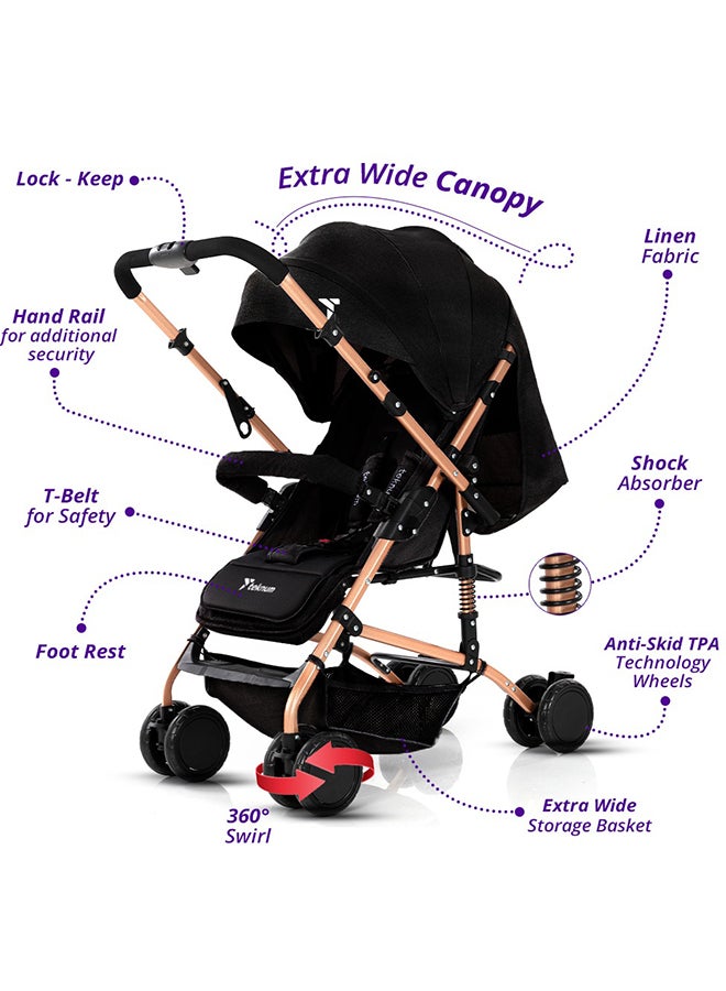 Reversible Trip Stroller with Blue Ace Diaper Bag - Black