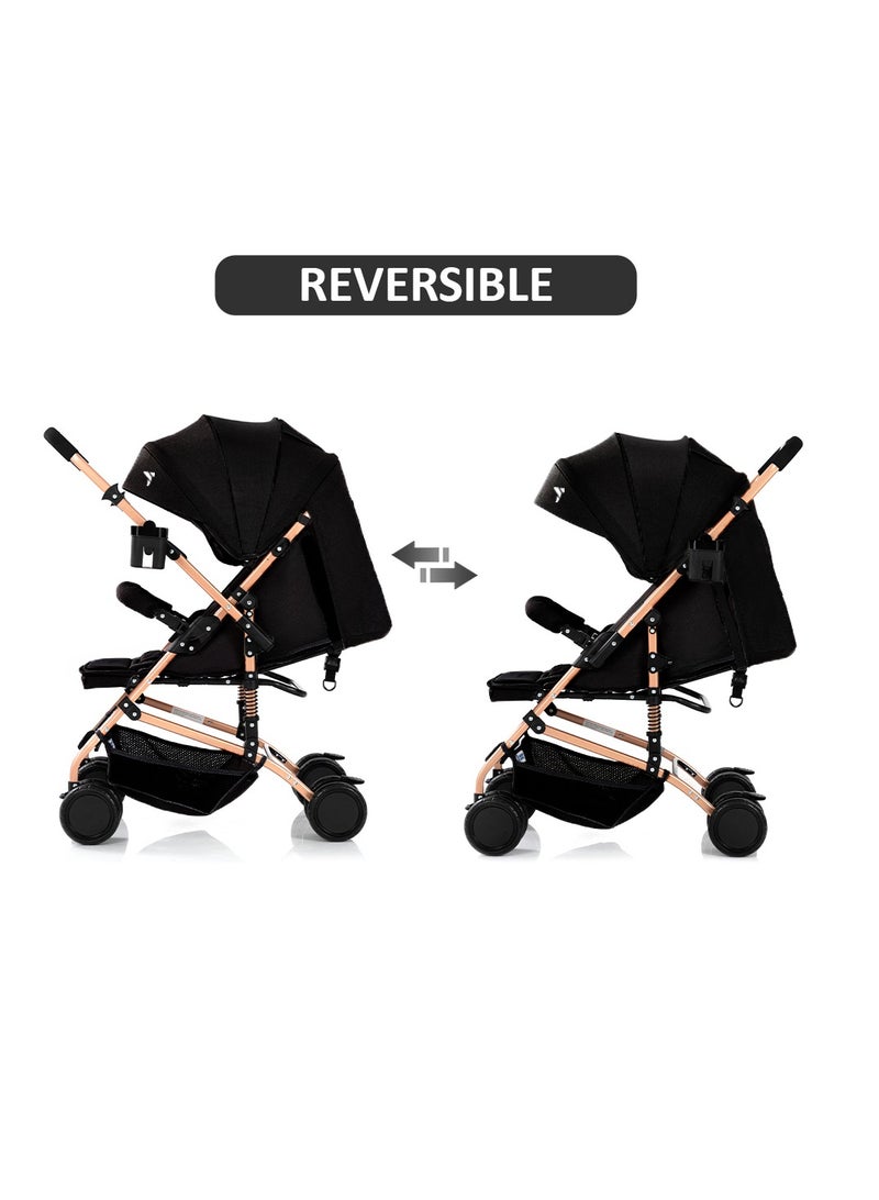 Reversible Trip Stroller with Blue Ace Diaper Bag - Black