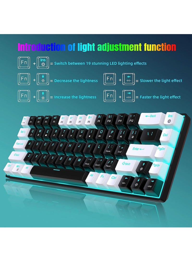 ROCK POW 60% Mechanical Gaming Keyboard, 68keys Ice Blue Backlit Ultra-Compact Mini Keyboard, Waterproof Mini Compact Keyboard for PC/Mac Gamer, Typist, Trip Blue Switch