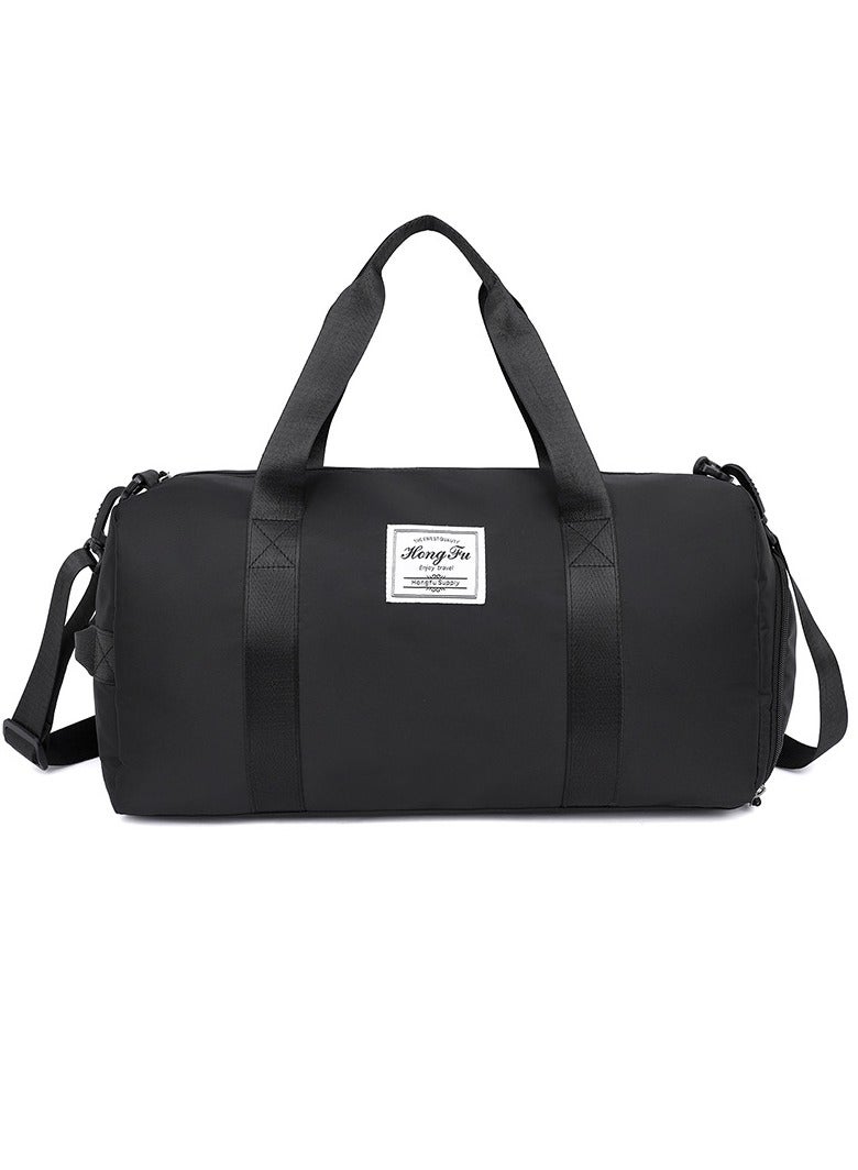 Large Capacity Nylon Luggage Bag Travel Bag Sports And Fitness Bag Dry Wet Separation Duffel Bag Black