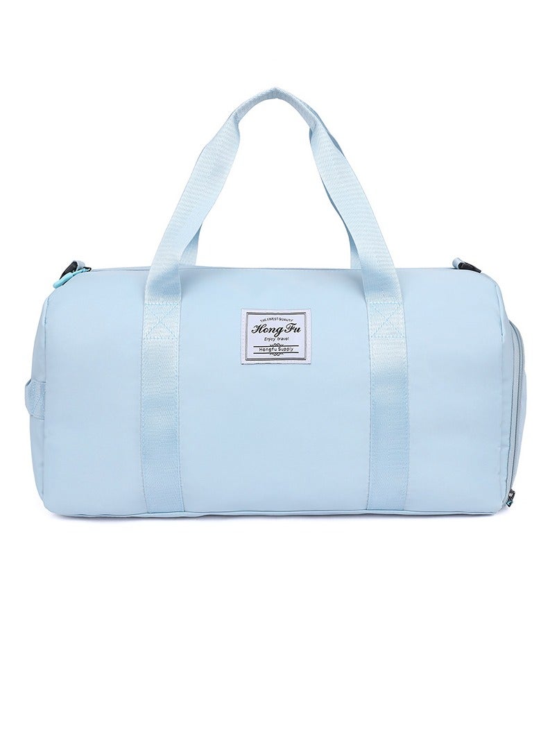 Large Capacity Nylon Luggage Bag Travel Bag Sports And Fitness Bag Dry Wet Separation Duffel Bag Sky Blue