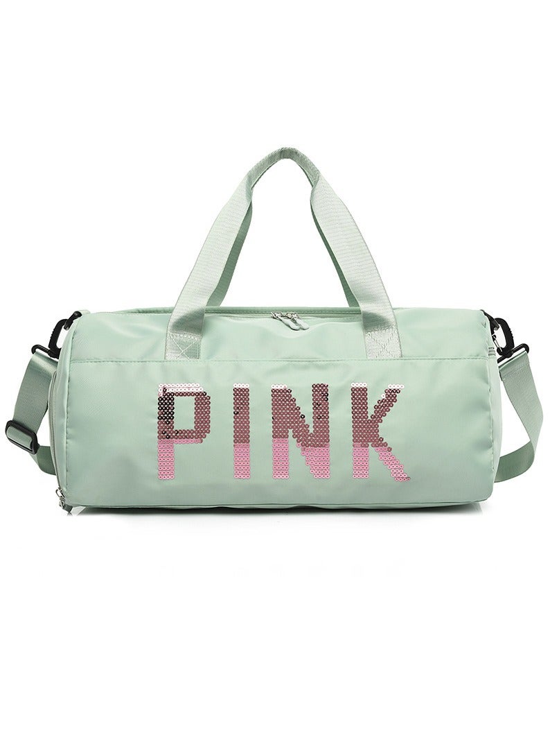 Large Capacity Letter Printed Sequins Luggage Bag Travel Bag Sports And Fitness Bag Dry Wet Separation Duffel Bag Green/Pink