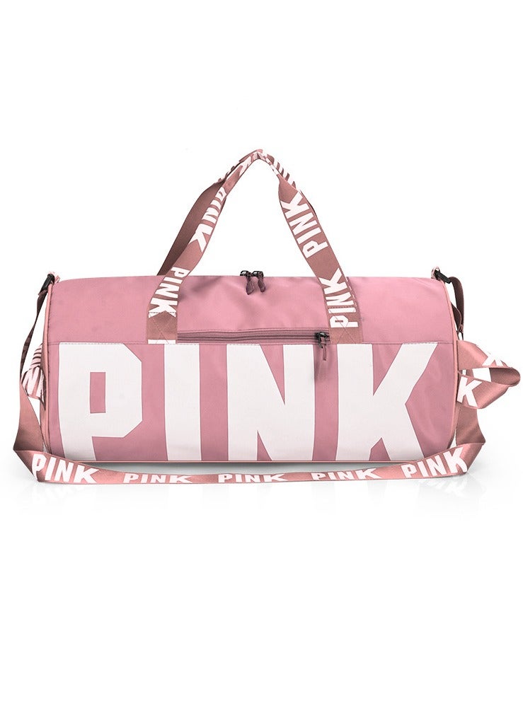 Large Capacity Letter Printed Luggage Bag Travel Bag Sports And Fitness Bag Dry Wet Separation Duffel Bag Pink/White