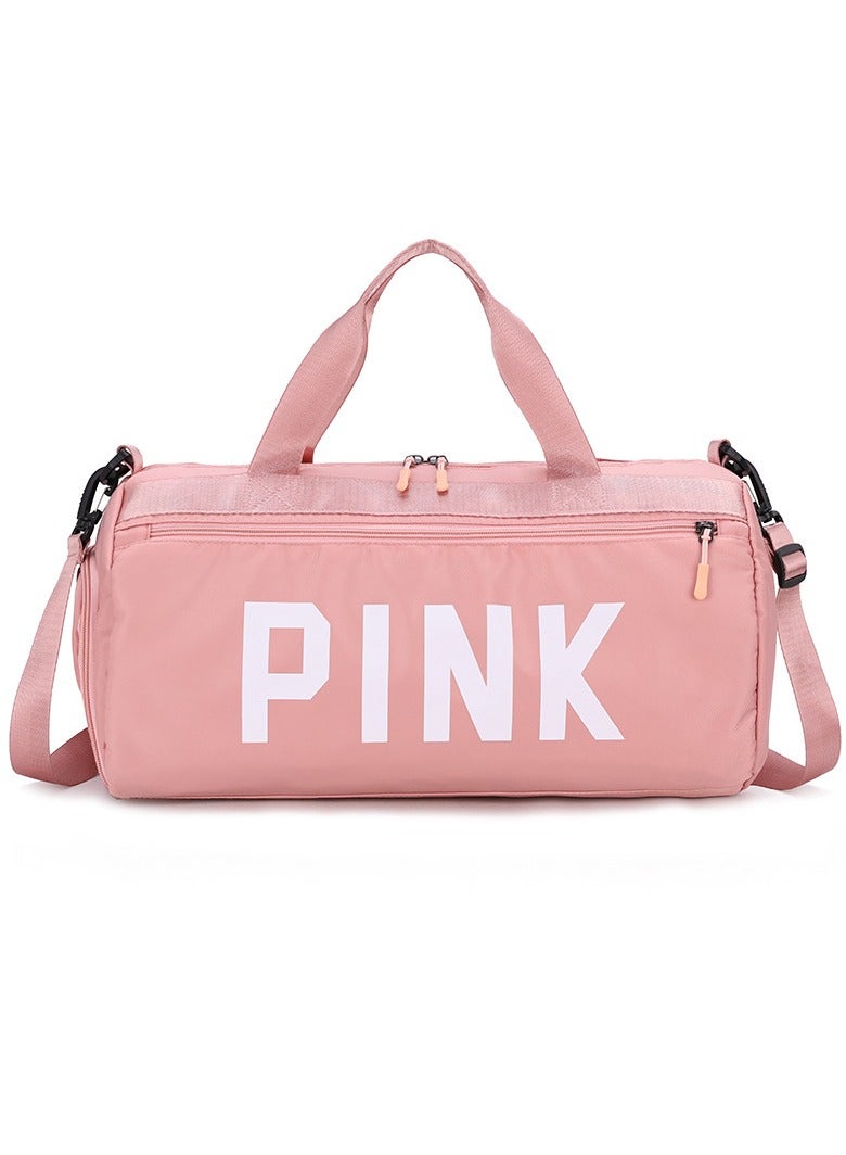 Large Capacity Nylon Luggage Bag Travel Bag Sports And Fitness Bag Dry Wet Separation Duffel Bag Pink/White