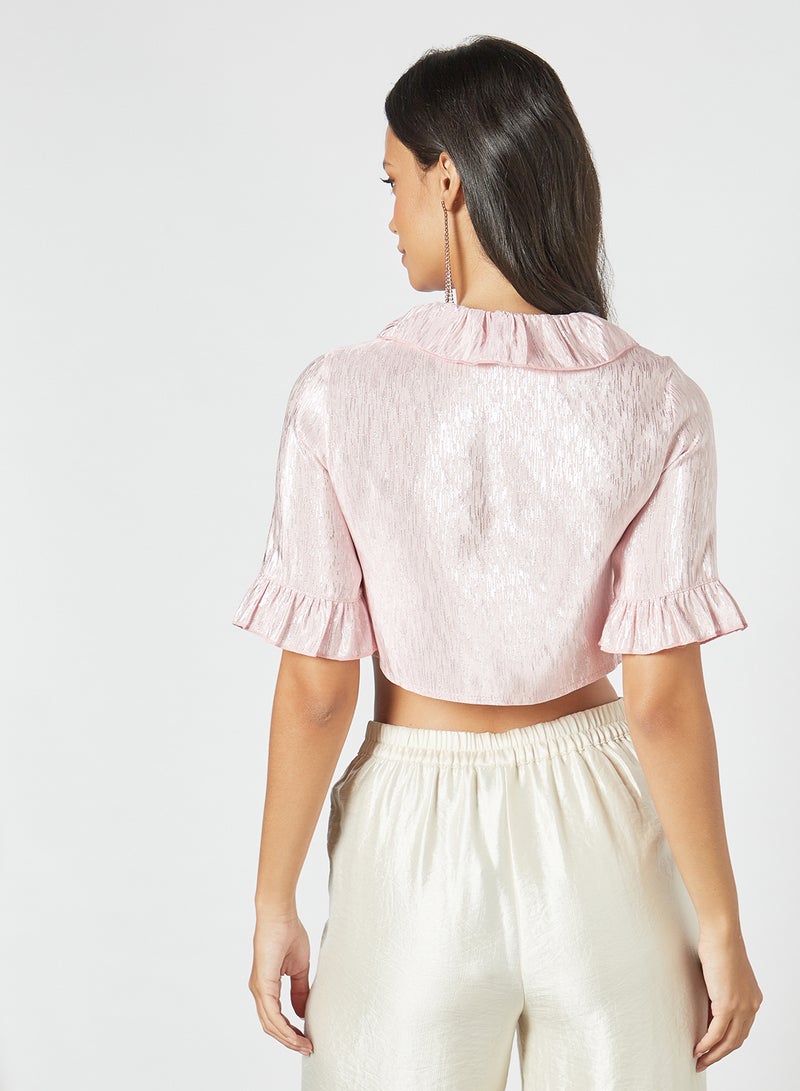 Ruffle Cropped Blouse Pink